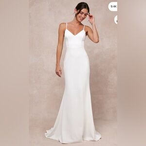 NWOT lulus Feeling of Forever White Sleeveless Mermaid Maxi Dress READ